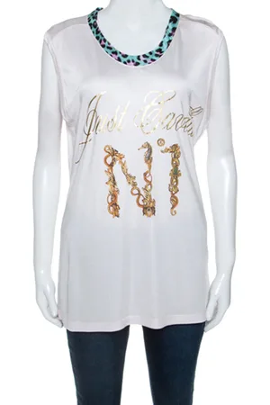 Roberto Cavalli Pale Logo Print Jersey Oversized Sleeveless Top S
