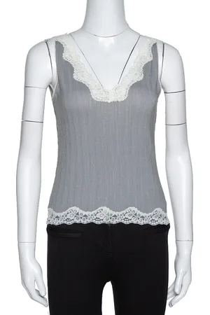 Joseph Monochrome Striped Knit Lace Trim Camisole Top XS