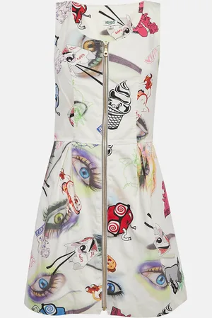 Kenzo Printed Cotton Zip Front Mini Dress M