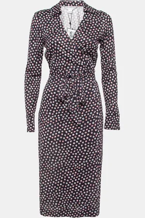 Diane von Furstenberg Pirouette Dot Print Silk Jersey Cybil Wrap Dress M