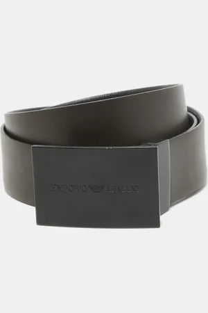 Emporio Armani /Choco Brown Leather Reversible Cut to Size Buckle Belt