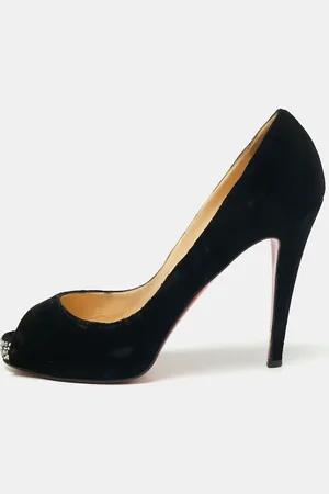 Christian Louboutin Velvet Very Prive Crystal Peep-Toe Pumps Size 40.5