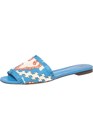 VALENTINO Canvas Flower Palm Leaf Flat Slides Size 39