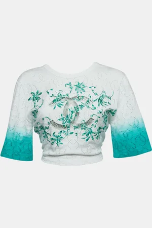 CHANEL /Green Ombre Cotton Knit Twisted Logo Cutout Crop Top S