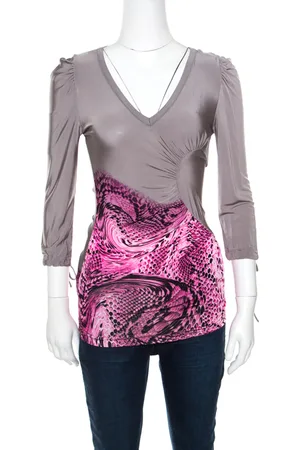 Roberto Cavalli And Pink Animal Printed Ruched Long Sleeve Top S