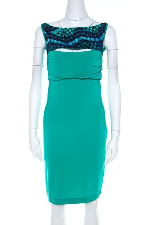 Roberto Cavalli Stretch Knit Snakeskin Print Cut Out Yoke Detail Sleeveless Dress L