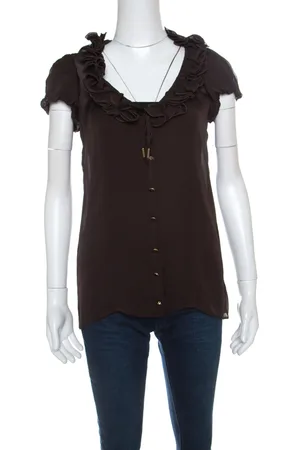 Roberto Cavalli Ruffled Silk Sheer Blouse S