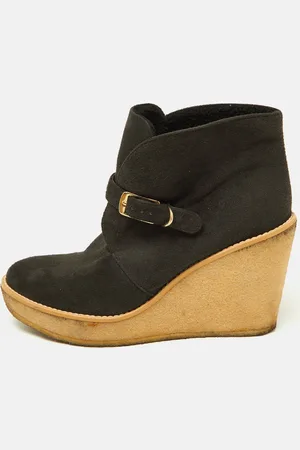 Stella McCartney Faux Suede Buckle Detail Wedge Ankle Booties Size 39
