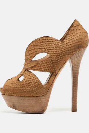 Fendi Python Embossed Leather Peep Toe Pumps Size 36