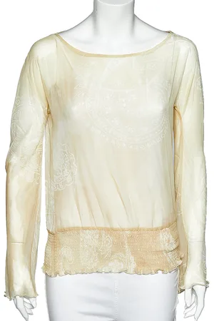Roberto Cavalli Pale Printed Crepe Elasticized Hem Blouse M