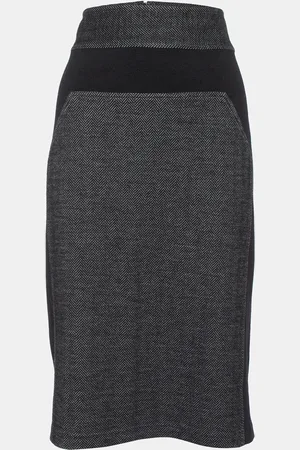 Diane von Furstenberg Grey Patterned Wool Blend Martey Midi Skirt XL