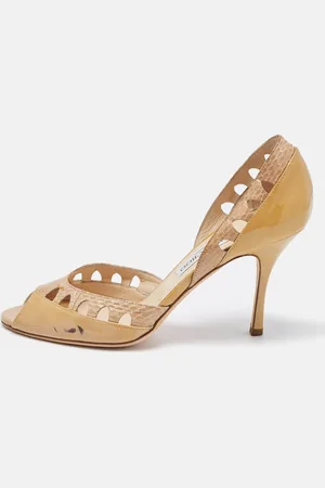 Jimmy Choo Two Tone Patent and Snakeskin Peep Toe D