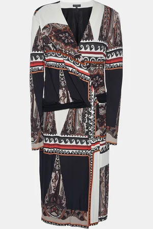 Etro Paisley Print Jersey Faux Wrap Midi Dress L