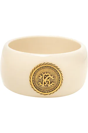 Roberto Cavalli Resin Logo Medallion Wide Bangle Bracelet