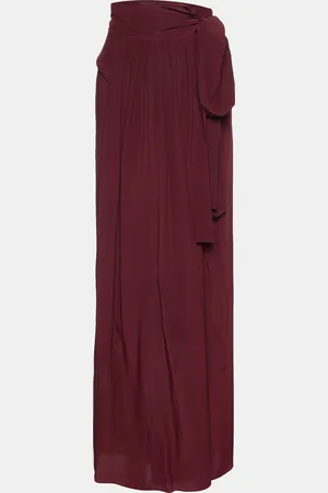 Kenzo Maroon Silk Wrap Maxi Skirt M