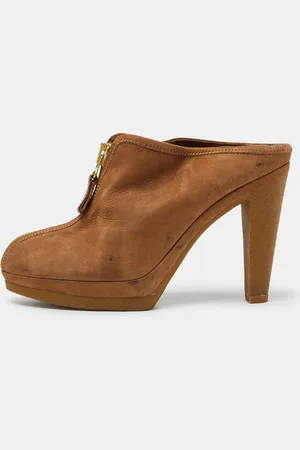 Sergio Rossi Nubuck Leather Zip Platform Mules Size 38.5