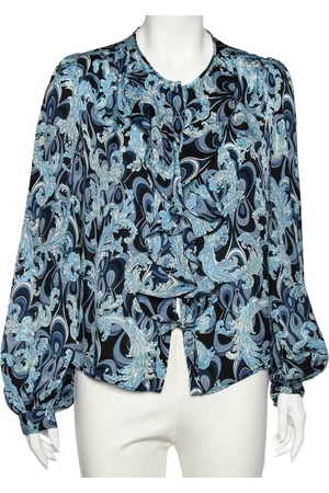 Emilio Pucci Printed Silk Ruffle Detail Button Front Top L
