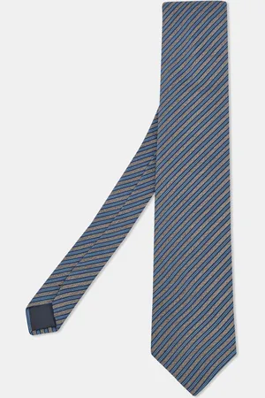 Lanvin /Blue Diagonal Striped Silk Tie