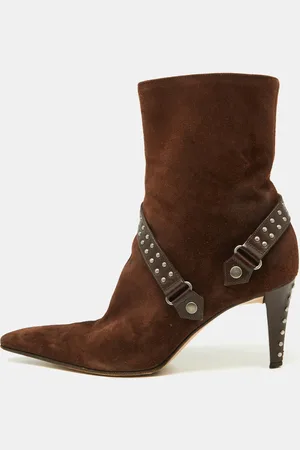 Sergio Rossi Suede and Leather Studded Ankle Boots Size 37