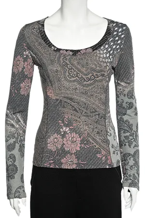 Roberto Cavalli Paisley Print Knit Scoop Neck Top M