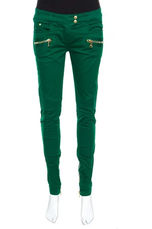 Balmain Denim Ribbed Panel Zip Detail Skinny Biker Jeans S