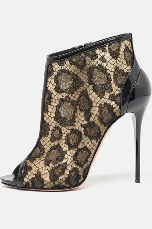 Alexander McQueen Lace and Patent Open Toe Ankle Booties Size 37