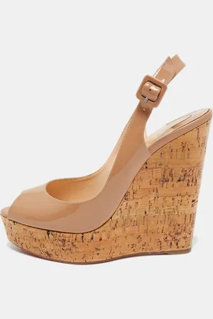 Christian Louboutin Patent Leather Peep Toe Ankle Strap Wedge Sandals Size 40.5