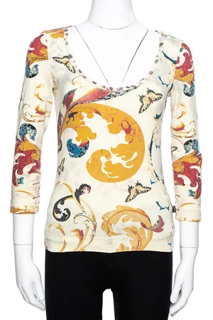 Roberto Cavalli Butterfly Print Jersey Long Sleeves Top S