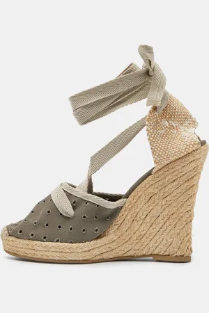 Stella McCartney Fabric and Canvas Ankle Wrap Wedge Pumps Size 39
