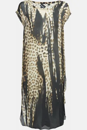 Roberto Cavalli Leopard Print Silk Sheer Midi Dress S
