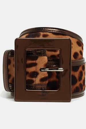 Dolce & Gabbana Bronze/Beige Leopard Print Calf Hair and Patent Leather Wide Buckle Belt 80CM