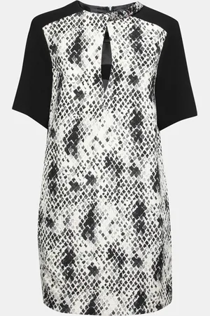Emanuel Ungaro Textured Python Print Embellished Neck Detail Draped Shift Dress S