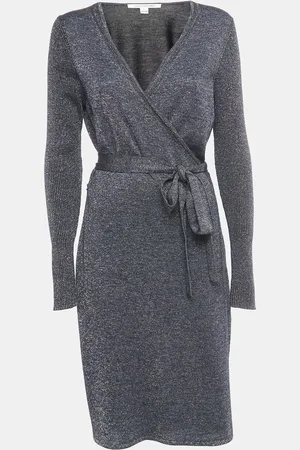 Diane von Furstenberg Lurex Knit Evelyn Wrap Dress L