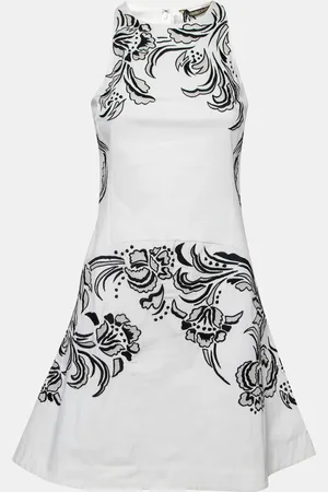 Roberto Cavalli Cotton Poplin Contrast Embroidered Sleeveless Dress S