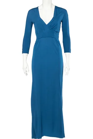 Bottega Veneta Crepe V-Neck Long Sleeve Maxi Dress S