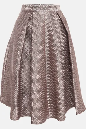 Self-Portrait Textured Lame Pleated Midi Skirt S
