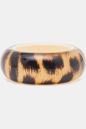 Roberto Cavalli /Black Resin Leopard Print Wide Bangle Bracelet