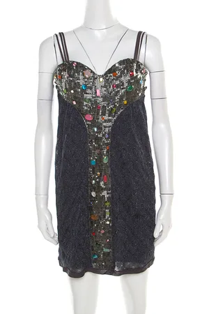 Missoni Multicolor Lurex Knit Embellished Bodice Sleeveless Dress S