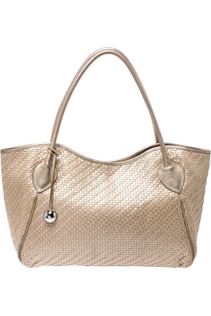 Furla Woven Raffia and Leather Shopper Tote
