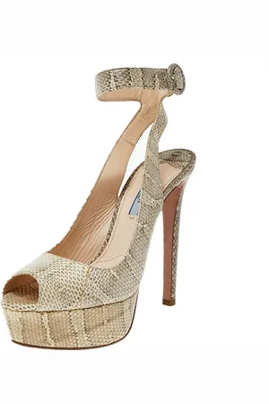 Prada /Grey Karung Peep Toe Platform Ankle Strap Sandals Size 39