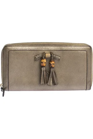 Gucci Leather Bamboo Tassel Bow Zip Around Wallet