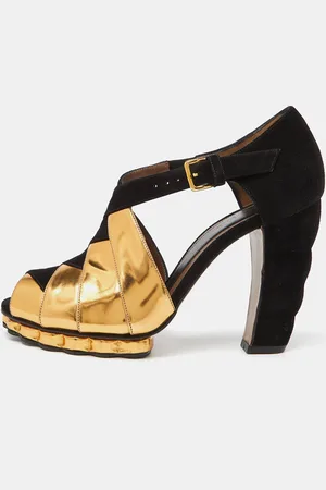 Marni /Gold Suede and Leather Peep Toe Platform Sandals Size 40.5