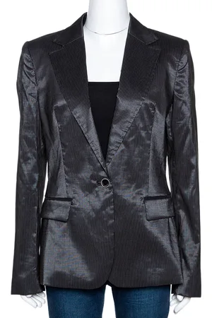 Roberto Cavalli Striped Cotton Ramie Blend Single Buttoned Blazer L