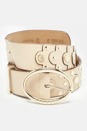 VERSACE Leather Studded Oval Buckle Belt 90CM