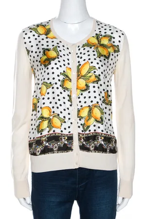 Dolce & Gabbana Lemon Print Silk Wool Cardigan M