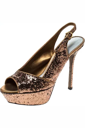 Sergio Rossi Gold Platform Slingback Peep Toe Sandals Size 36