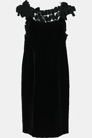 Saint Laurent Velvet Bow Applique Midi Dress M