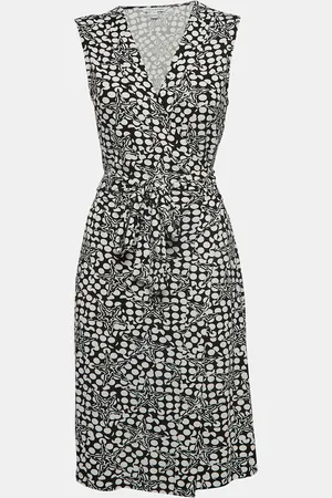 Diane von Furstenberg /White Geometric Print Jersey Midi Wrap Dress L