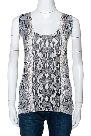 Roberto Cavalli Snake Printed Knit Scoop Neck Top M