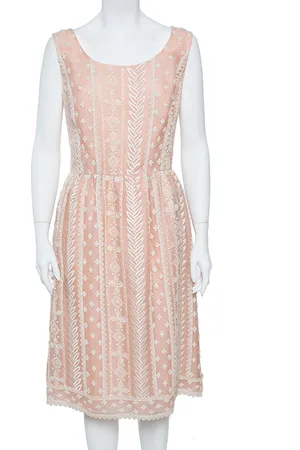Oscar de la Renta Pale Organza Silk Embroidered Sleeveless Dress XL